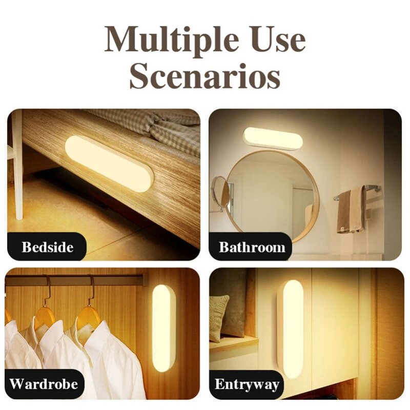 Lampu LED dapat diisi ulang USB, lampu malam Sensor gerak pintar dapat diredupkan untuk pencahayaan tangga lemari dapur lemari pakaian