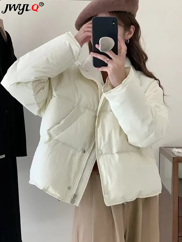 Женская теплая короткая куртка, модная свободная парка с длинным рукавом, хлопковая Повседневная Уличная одежда в Корейском стиле, зима 2023