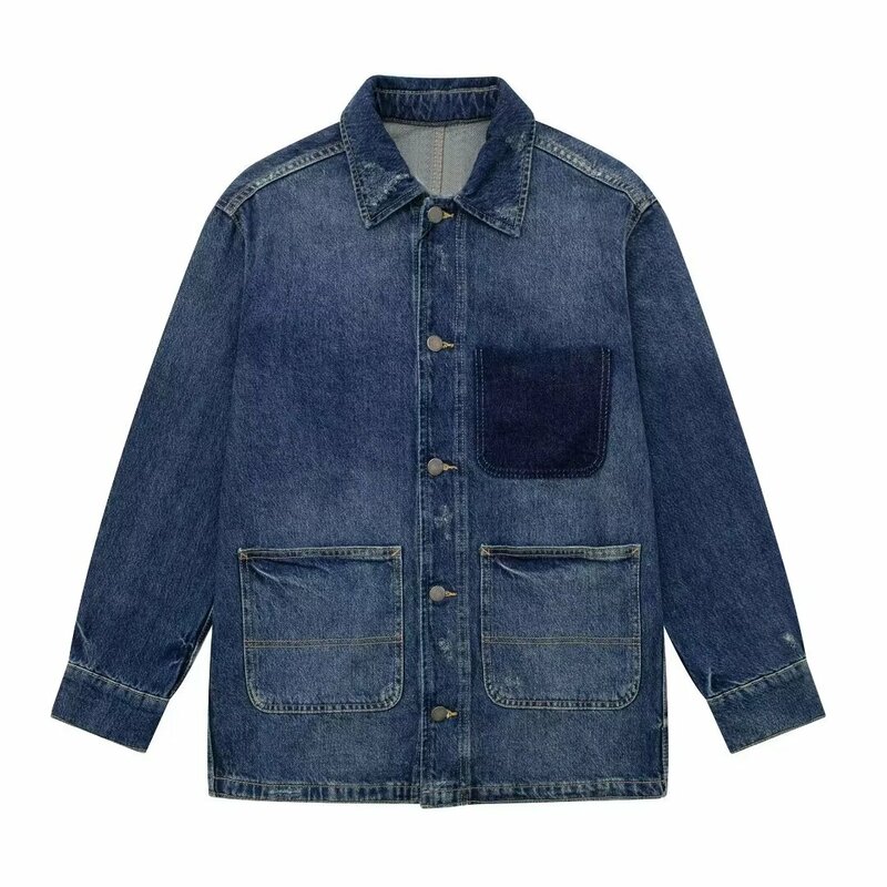 Jaqueta jeans de manga comprida feminina, casaco chique de botão, versão coringa solta, decoração de bolso, retrô, nova moda, primavera, 2022