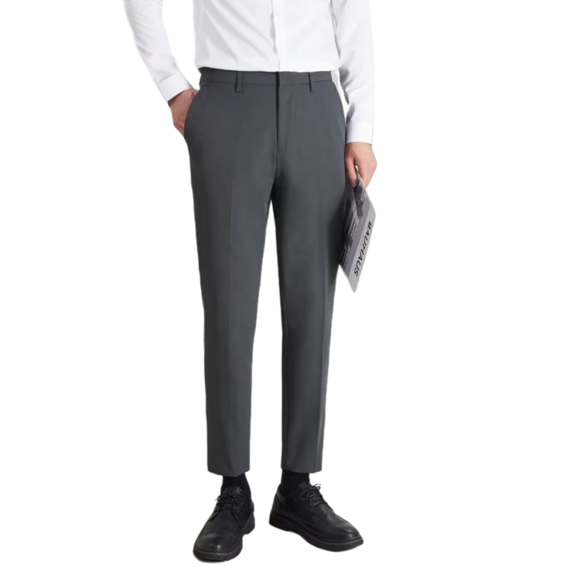 Pantalones ajustados de seda de hielo para hombre, traje informal de cuatro lados, Color sólido, ropa de trabajo Y401, primavera y verano, 2023