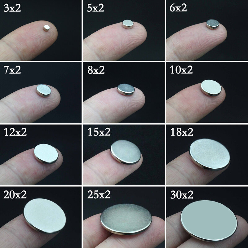 Round Magnet 3/4/5/6/7/8/10/12/15/18/20/25/30X2mm Neodymium N35 Permanent NdFeB Super Strong Powerful Magnetic imane Disc