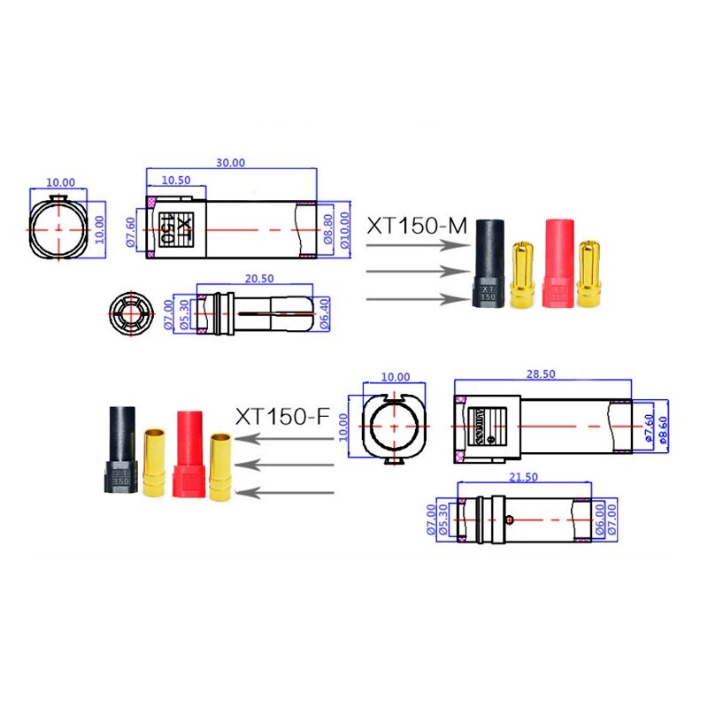 オリジナルのxt150コネクタアダプター,rcバッテリー用,メスおよびオスのプラグ,鋸歯状のランプ,大電流,120a,xt150,3ペア,5ペア,6ペア,10ペア