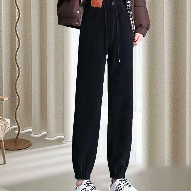 Pantalones de chándal forrados de lana, pana gruesa de cintura alta, pantalones de chándal atléticos para correr