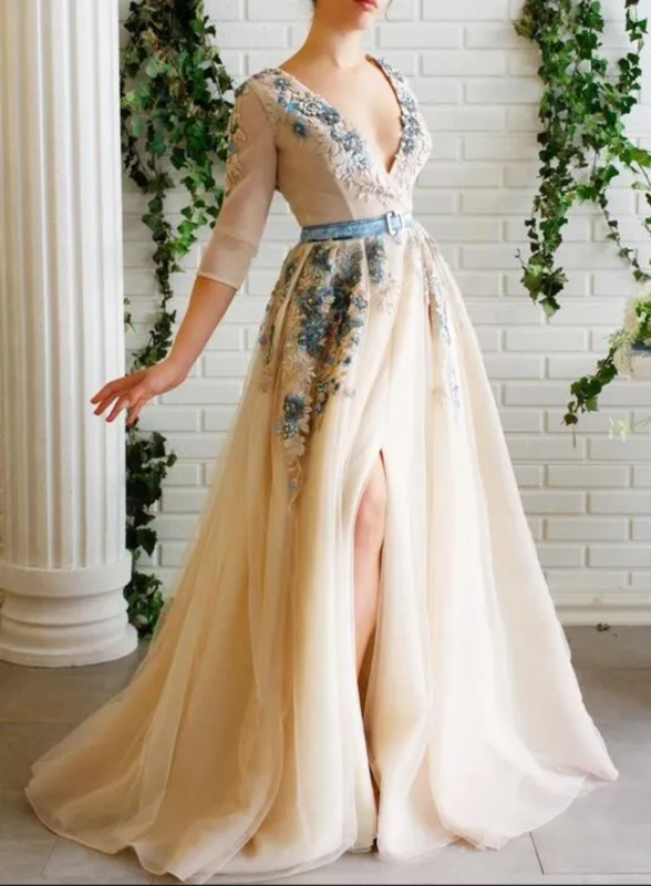 Eleganccy tancerze z głębokim dekoltem w kształcie serca wyślą niestandardowe specjalna okazja na linii koronki 3D kwiatowa naklejka boczne rozcięcie luksusowa suknia wieczorowa