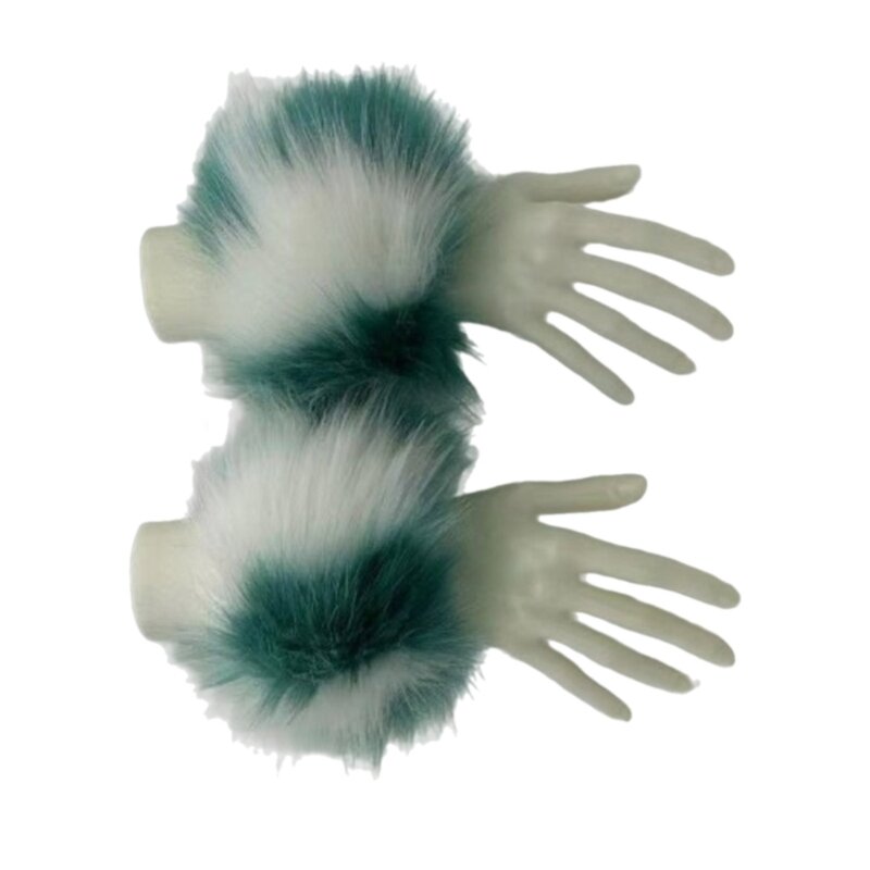 ผู้หญิงที่มีสีสัน Faux Furs ข้อมือ Cuffs, ฤดูหนาว Furry Bands แขนอุ่นข้อมือ Slap บน Cuffs แขนอุ่น Plush Thicken D46A