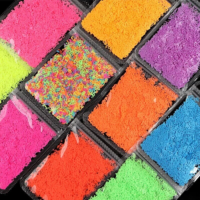 Neon glitter na forma de um número de cores diferentes, flocos de brilho, diy, fosco, estrela, acessórios da arte do prego, 10 g/saco