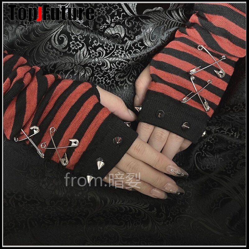 Frauen Männer Gothic Lolita Handschuh Arm abdeckung Harajuku Arm wärmer gestreifte finger lose Punk lange Armband Metallic Y2k Mädchen Handschuhe