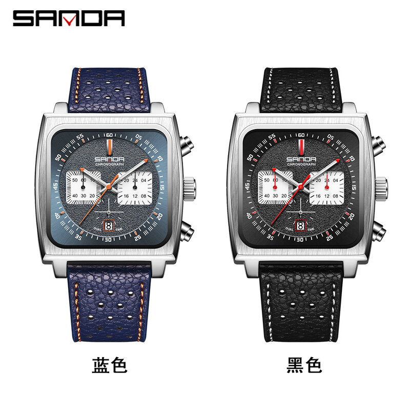 Sanda New Style Uhr sechs Nadeln, Modetrend Band Kalender Quadrat Herren Quarzuhr, fluor zierende Uhr, Modeuhr