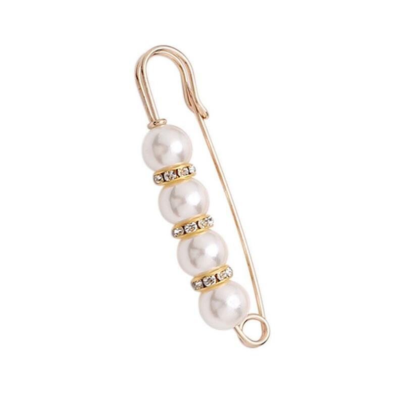 Broche de cristal pérola para fêmea, calças antipolimento, cintura exposta simples, broche apertado, caneta de alimentação de joias brancas, 2 peças