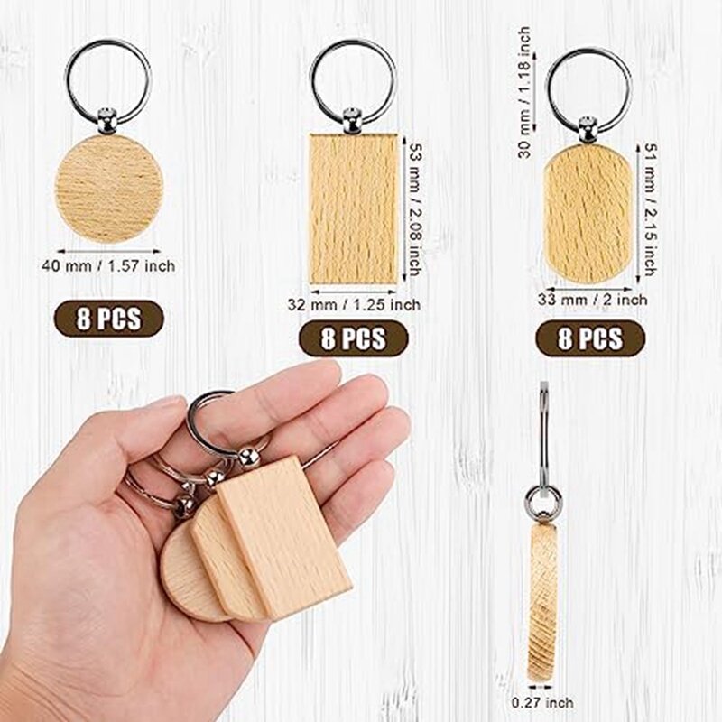 1 Set Engraving Blanks Wood Blanks Unfinished Wooden Key Ring Key Tag For DIY Gift Crafts