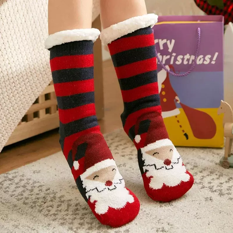 Women Winter Warm Socks Penguin Plush Soft Female Non Grip Floor Slippers Short Sock Fuzzy Fluffy Deer Elk Bear Christmas Gift