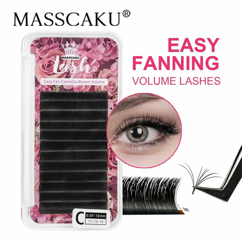 MASSCAKU Easy Fanning Bloom Eyelashes Austomatic Flowering Volume Faux Mink Individual Lashes Thick Natural Eyelash Extension