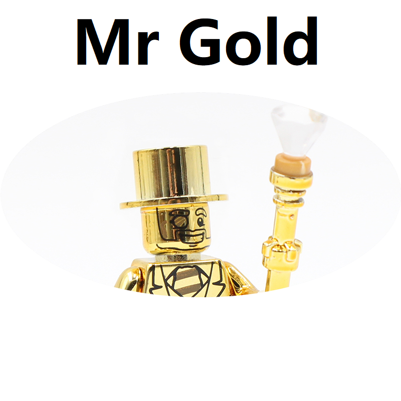 Bloques de construcción de galvanoplastia, compatibles con 71001, dorado cromado, Mr Gold, Mini figuras de acción, Juguetes