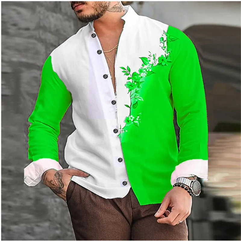 Camisa de manga comprida masculina de grandes dimensões, estampada padrão superior, Button Top, Design de roupa confortável, moda verão, S-6XL