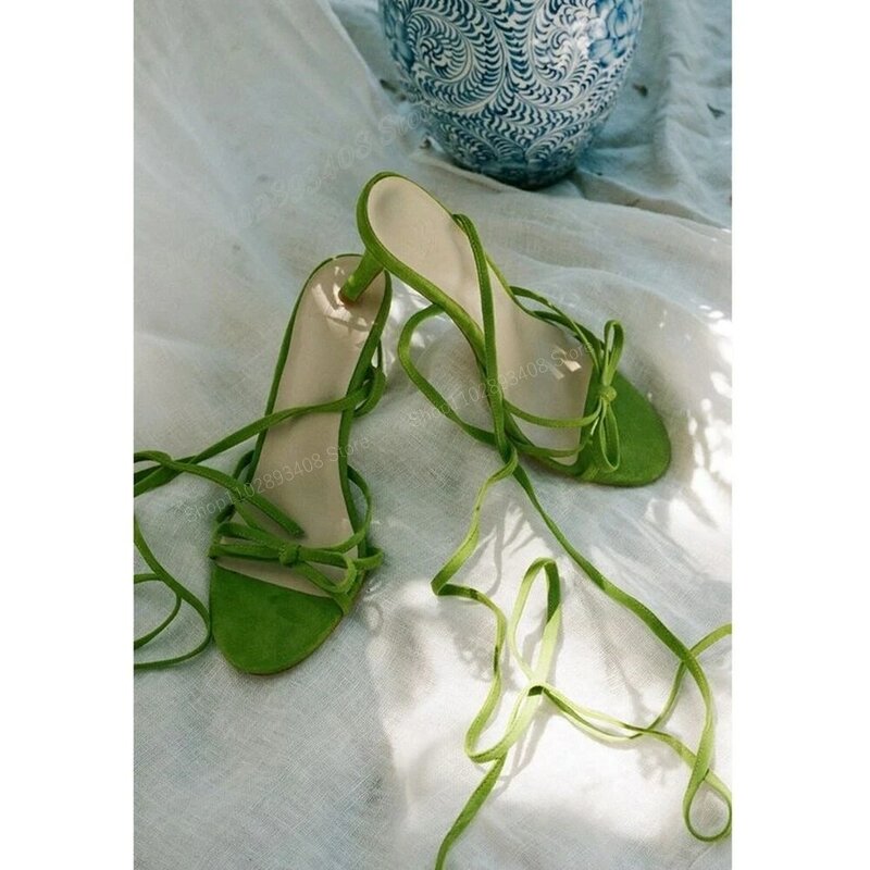 Женские босоножки на шпильке, открытые сандалии с зелеными листьями, на высоком каблуке, модная весенняя обувь, 2024