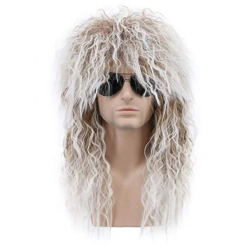 New adhesive free European and American men's fake long curly hair cyberpunk heavy metal Halloween fashion comfort wig headband
