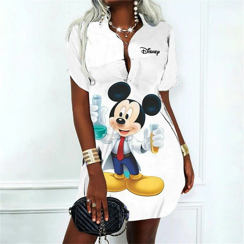 Blusa estampada da Disney com mangas finas, vestido casual, novo design, lapela média, outono, 2024