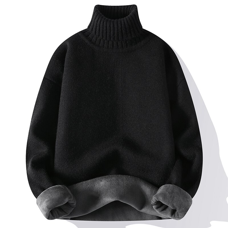 Autumn and Winter Men's Pullover High Neck Combination Fashion Solid Color Plush Fashion Loose Sweater Knitted Long Sleeved Tops