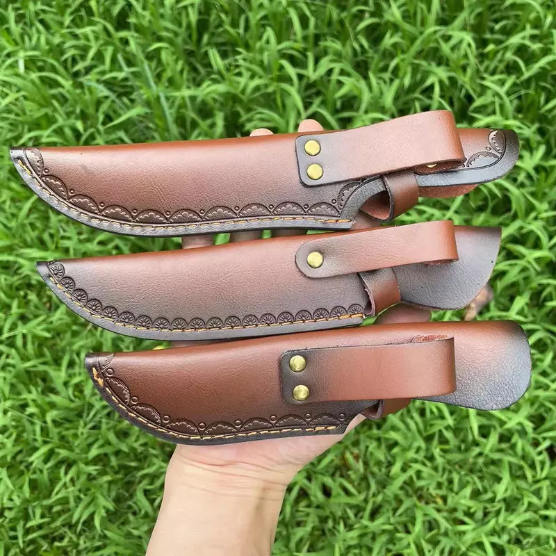 21cm / 23cm /24.5cm Universal Exquisite Embossed Cowhide Fixed Blade Knife Cover Leather Case Sheath Scabbard Holsters for Knife