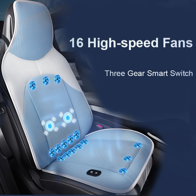 Cojín de asiento de masaje para coche, 1 piezas, ventilación, temperatura ajustable, 16 ventiladores, funcional, potente