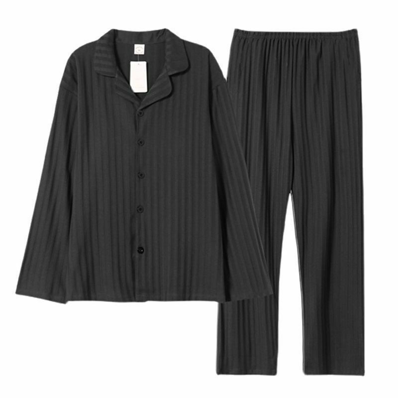 Conjunto de pijama de manga larga para hombre, ropa de dormir con pantalones largos, holgada, estilo coreano, primavera y otoño, 2 piezas