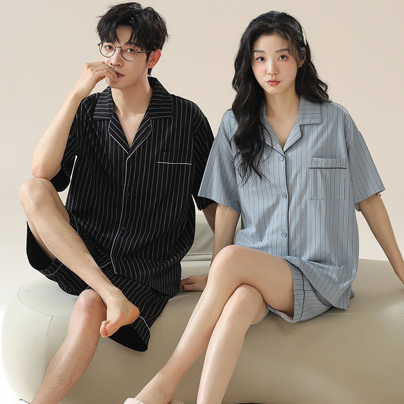 Modal Cardigan Homewear for Couples Summer Soft and Breathable Nightwear Women and Men Matching Pajama Set Shorts Pjs Loungewear
