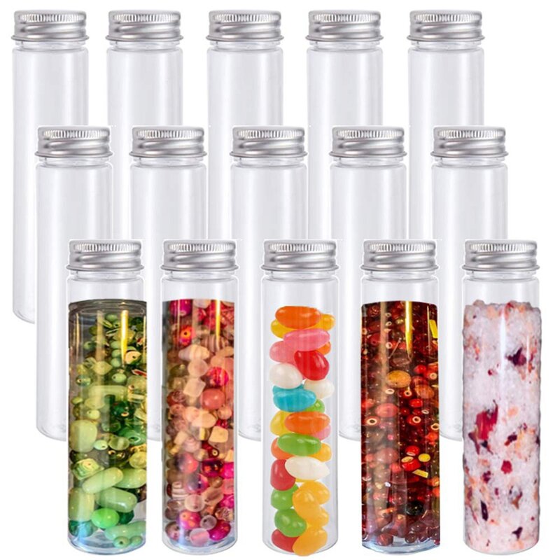 15Pcs 110Ml Plastic Test Tube,Clear Flat Test Tubes,Plastic Test Tubes with Screw Caps for Candy,Beans,Party Decor