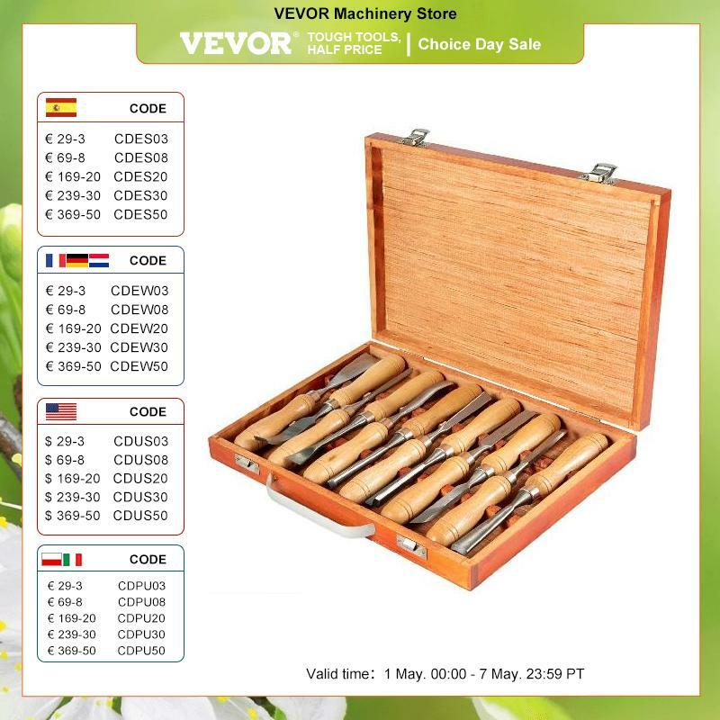 VEVOR-juego de cinceles de mano para tallado de madera, cuchillo de torno, torneado de madera DIY, herramientas de carpintería profesionales, Gouges, artesanía en madera, 12 piezas