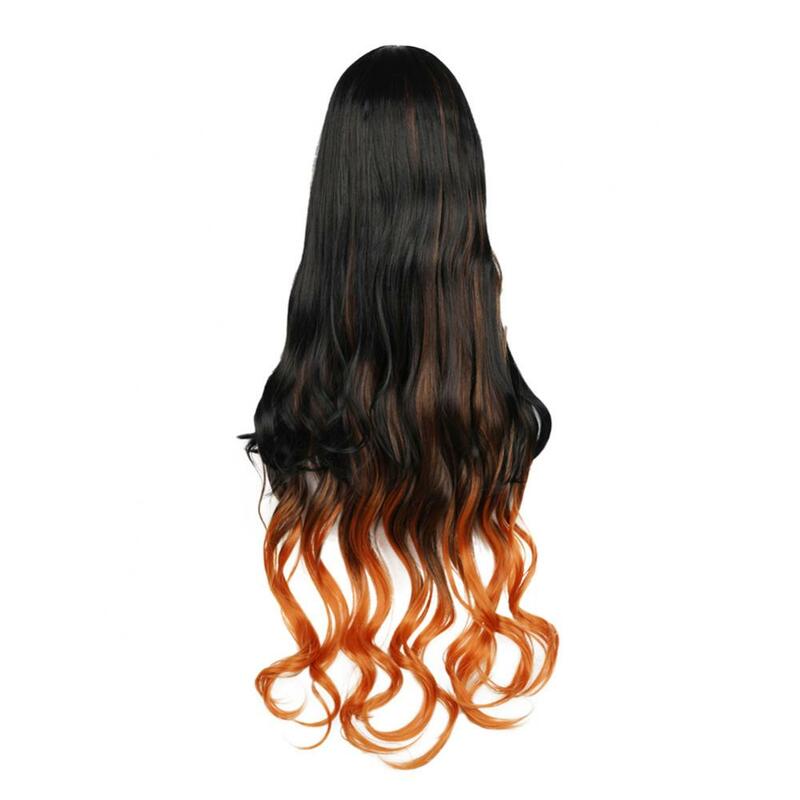 Preto laranja sintética peruca de cabelo encaracolado para mulheres, cor gradiente, cosplay hairpiece, halloween, traje de carnaval, 44"