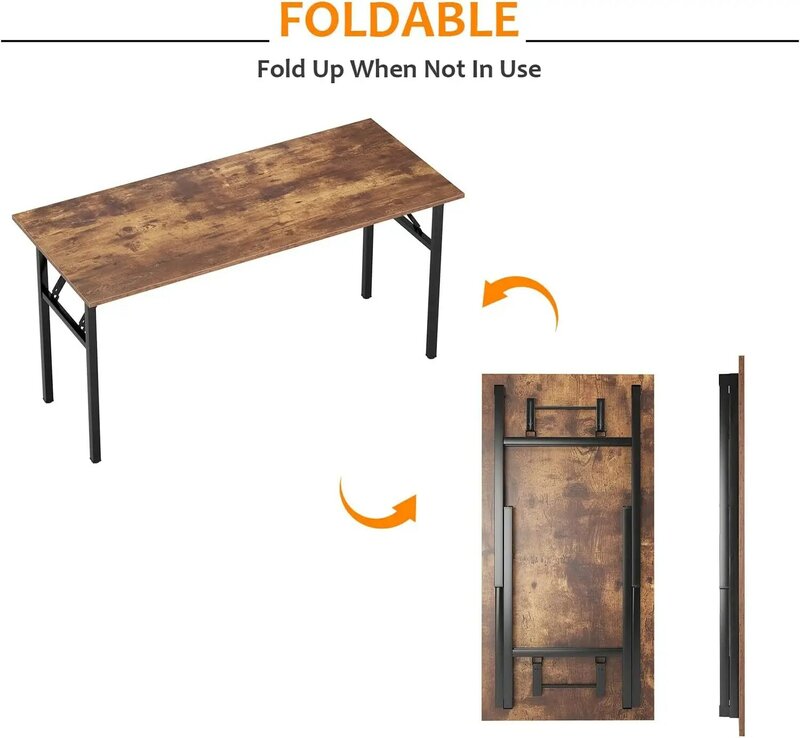 62 "long desk, small space no need to install folding desk, writing desk workstation, rustic brown