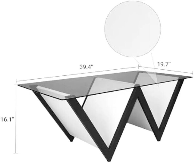Waldorf-Table basse moderne en verre, coin confortable, table de salon en forme de W avec espace de rangement, canapé, appartement, décor de bureau