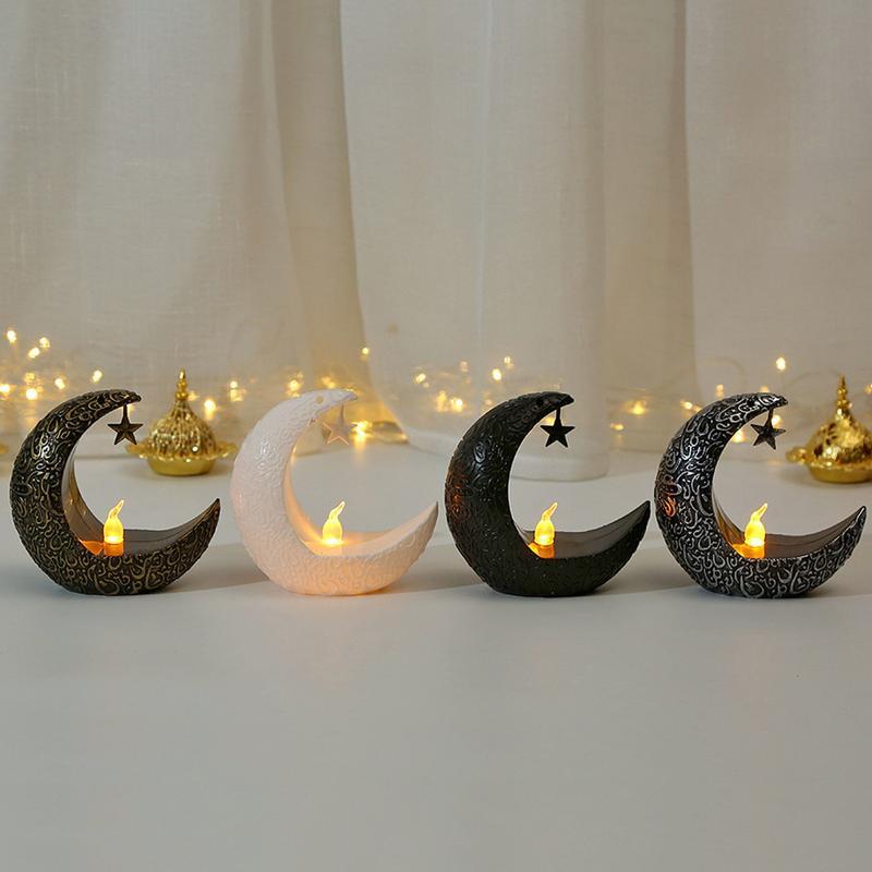 Luces de decoración Eid para mesa, luz de luna LED, candelabros de vacaciones, linterna de vela elegante, luz nocturna alimentada por batería