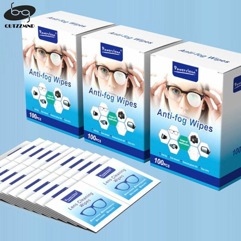 100 pz/scatola detergente per occhiali salvietta bagnata usa e getta antiappannamento rimozione della polvere pulizia salviette per lenti occhiali da sole schermo del telefono