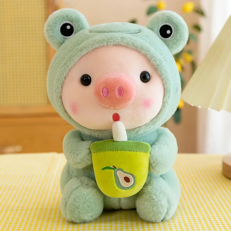 25cm Kawaii Bubble Tea Pig Plush Toys Soft Stuffed Animal Cute Bunny With Tea Cup Plushies Doll Toys for Children Birthday Gifts