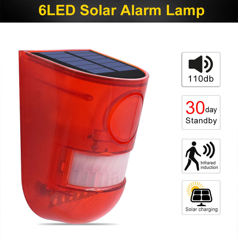 KOOJN Solar LED Alarm Light Human Body Sensing Infrared Sound and Light Alarm Light Anti-theft and Wild Boar Animal Repeller