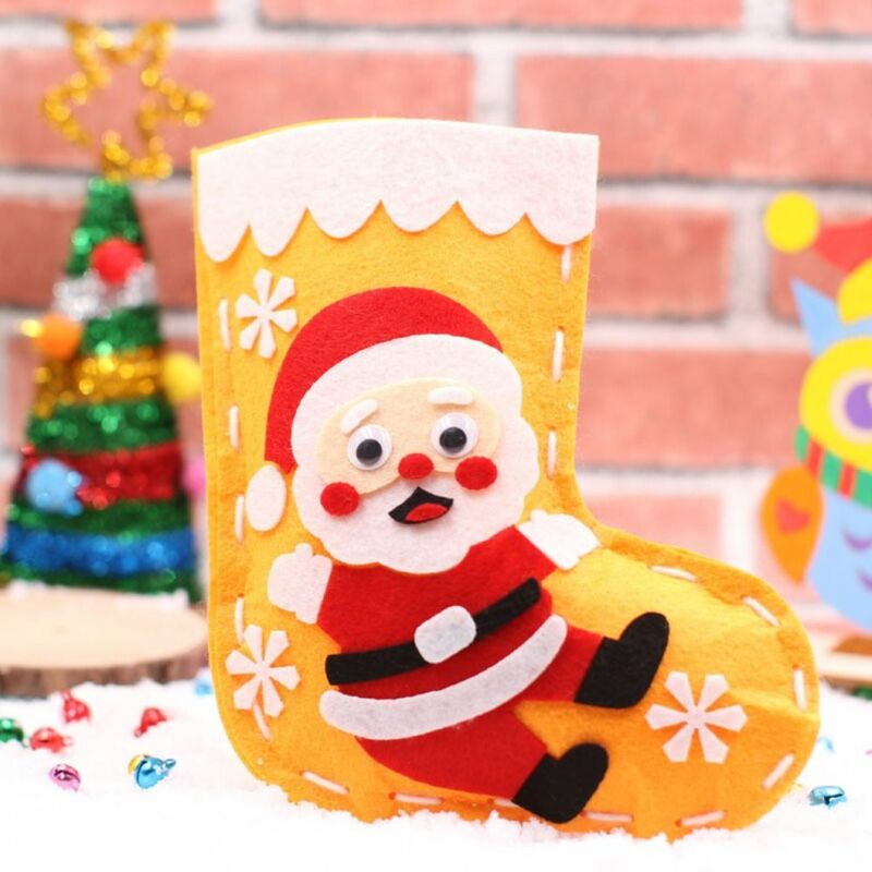 Calcetín navideño de tela no tejida artesanal, Papá Noel, muñeco de nieve, colgante, decoración de la casa hecha a mano