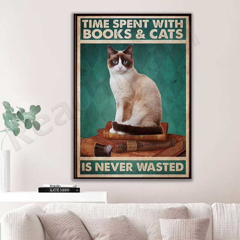 Il tempo speso su libri e gatti non viene mai sprecato, poster per gatti, stampa artistica per gli amanti dei libri, poster di arte della parete d'amore per gatti