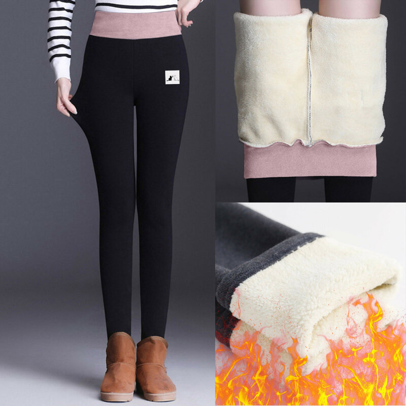 Celana panjang hangat untuk wanita, celana dalam termal pinggang tinggi bercetak modis kasual untuk wanita