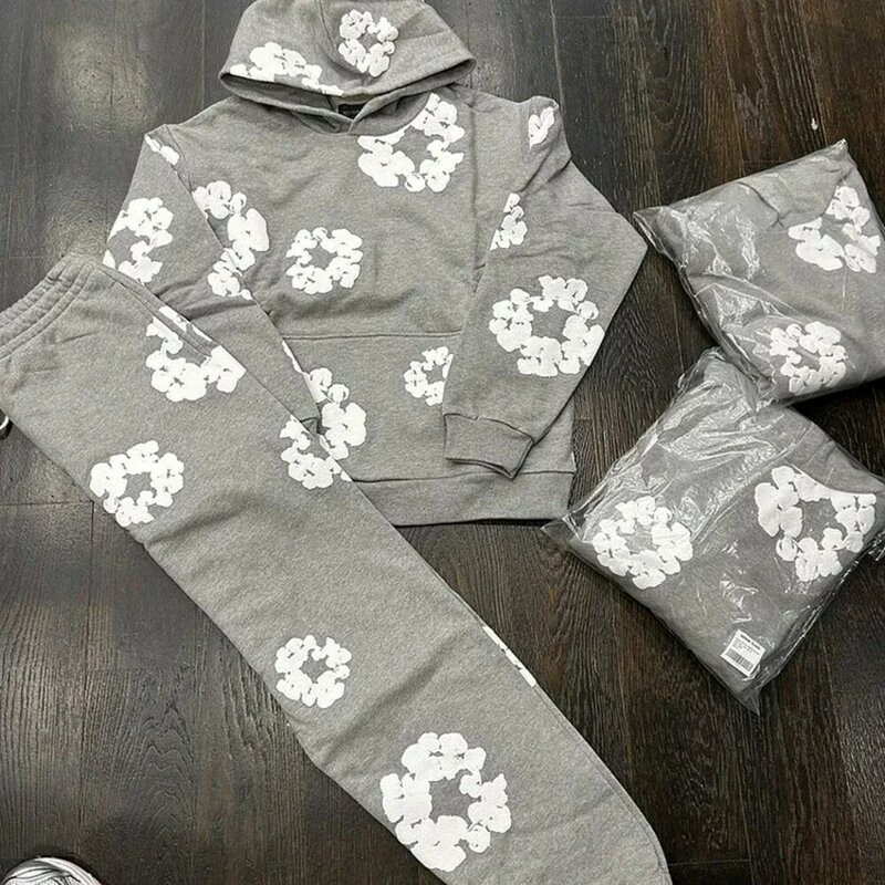 Harajuku Pure Cotton Sports Shirt Set para homens e mulheres, casual Loose Hoodie, Y2K Tops, roupa de rua, roupas de inverno