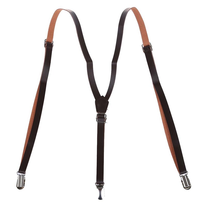 2X Coffee Faux Leather Adjustable Band Suspenders Braces