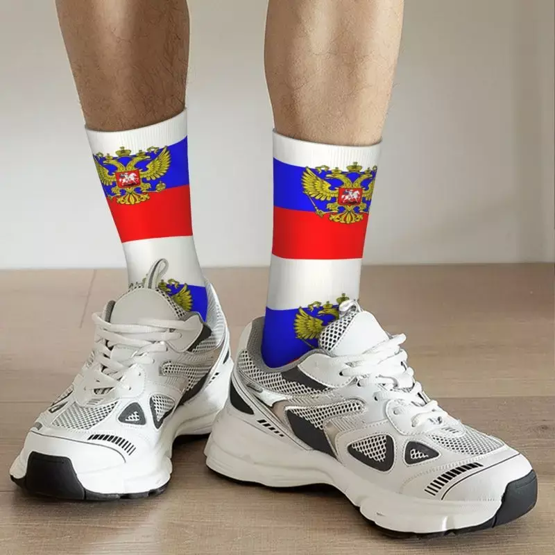 Kaus kaki bendera Rusia pria lucu kaus kaki Crew cetak 3D hangat uniseks