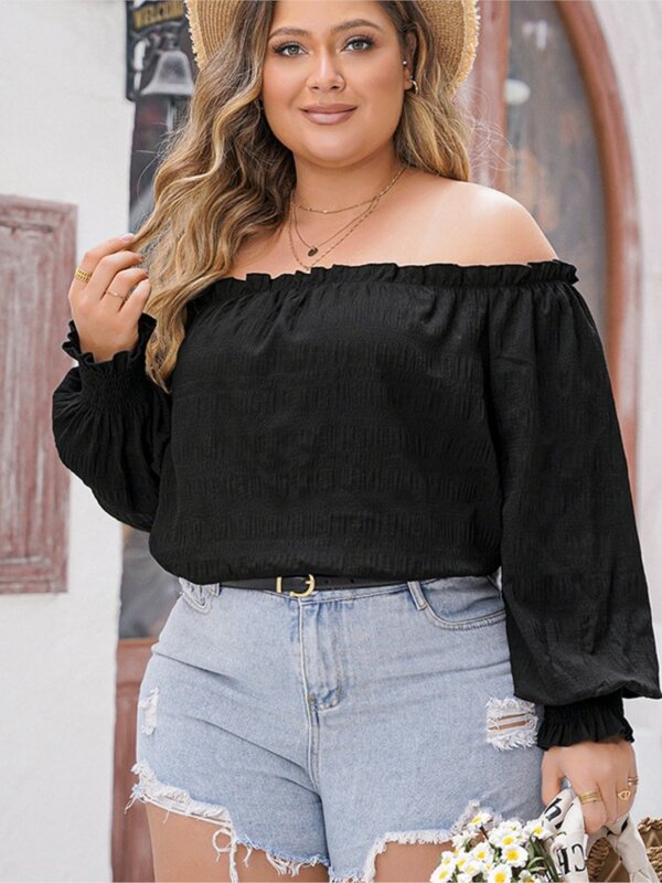 Plus Size Spring Off Shoulder Sexy Pullover Tops Women Long Sleeve Pleated Fashion Ladies Cropped Blouses Loose Woman Tops