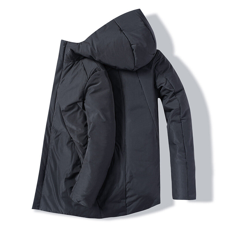 Jaket bertudung untuk pria, jaket tebal warna polos hangat bebek bawah musim dingin, jaket serbaguna bertudung untuk pria