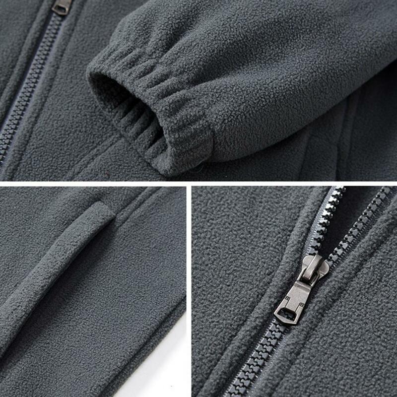 Jaqueta de gola de lã grossa masculina, proteção de pescoço, manga comprida, fecho de zíper, cardigan, bolsos quentes, punho elástico