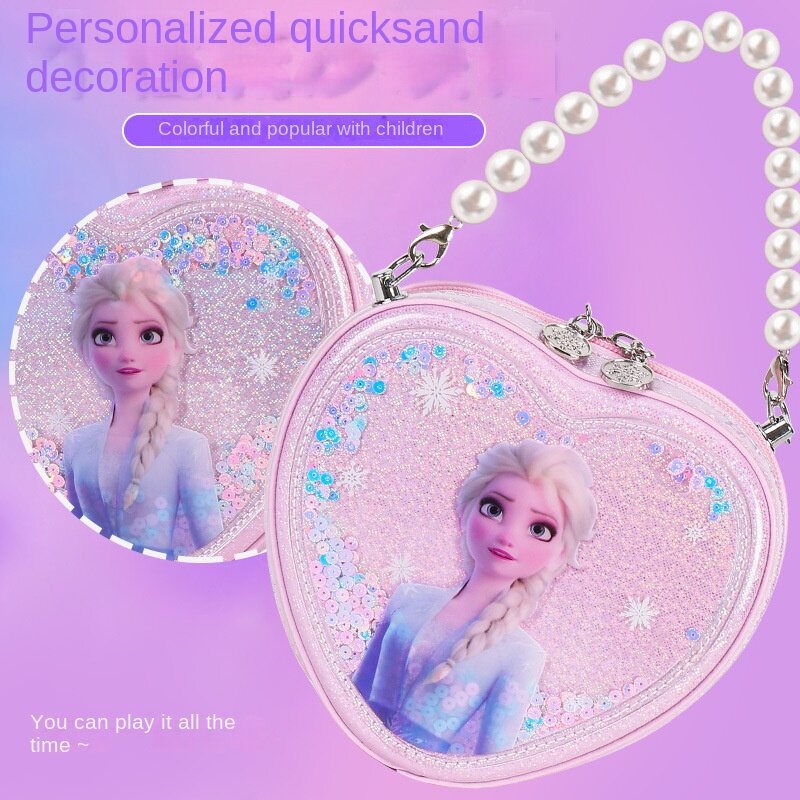 Disney 2023 New Frozen 2 Children's Princess Bag Pu Fashion Trend Pearl Handbag Princess Elsa Girls Shoulder Messenger Bag