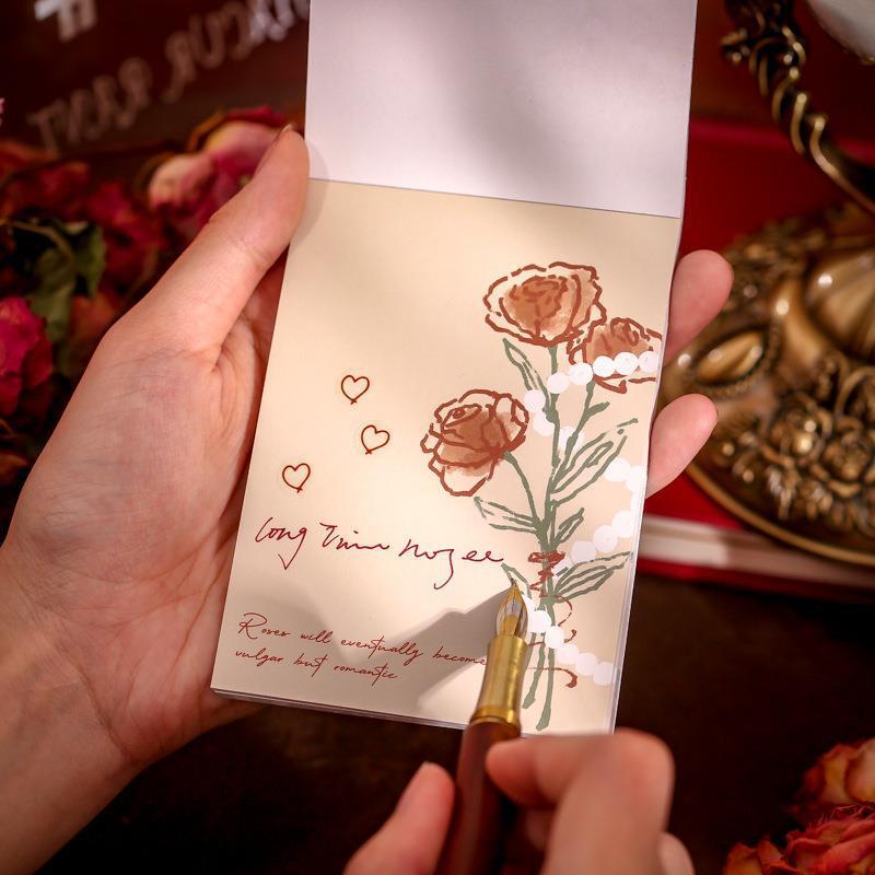 Flor romântica Rose Paper Memo Pad, DIY Scrapbooking, Material Decorativo, Colagem Journaling Presente, 60 Folhas