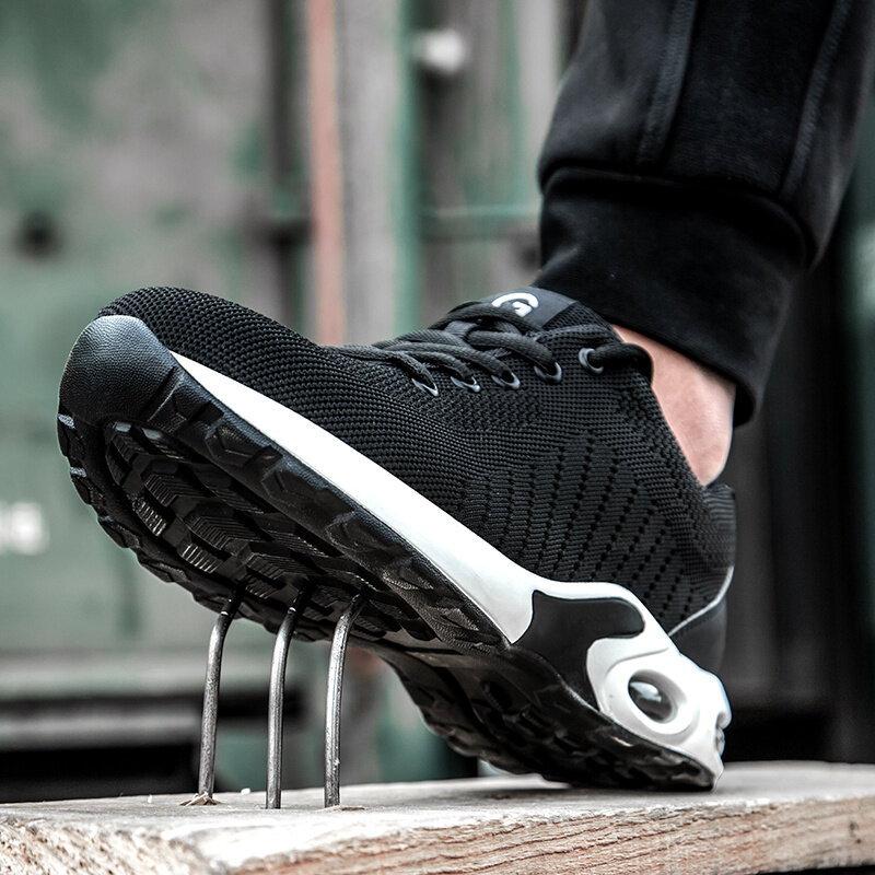 35-50 Sepatu Kerja Bantalan Udara untuk Pria Sepatu Keamanan Konstruksi Tahan Tusukan Ujung Besi Anti Benturan Sepatu Sneakers Pria