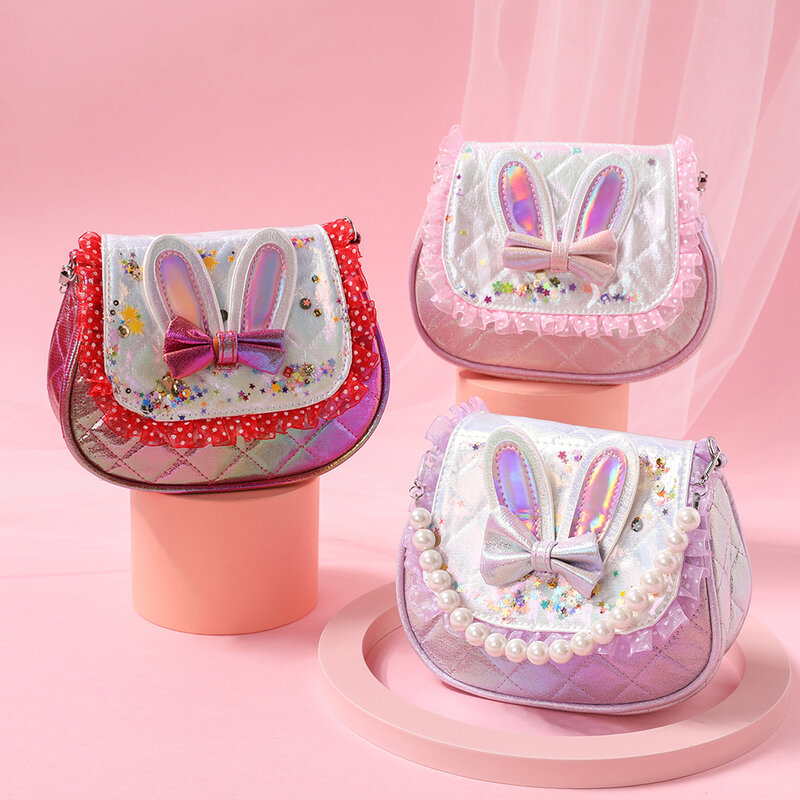 Cute Kid Bag Fashion Children's Mini Bag Crossbody Arm Pearl Portable Sequin Rabbit Ears Girl Handbag