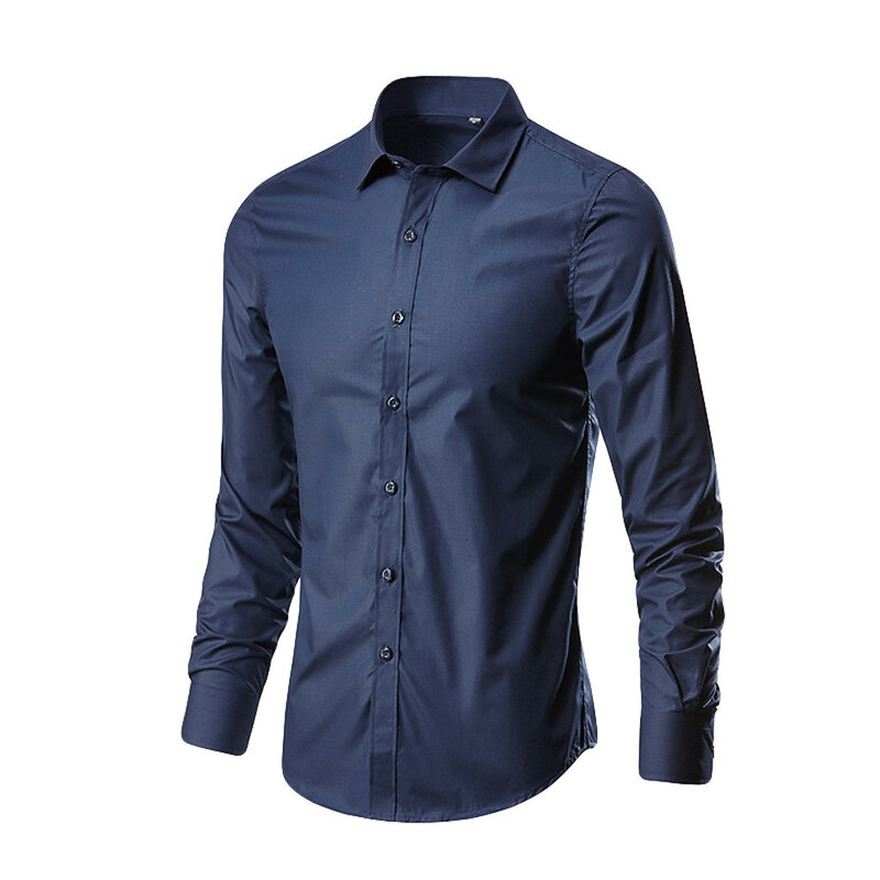 Camisa masculina de manga comprida, blusa formal, top tamanho grande, lapela de lazer regular, ajuste social, tamanho grande, na moda