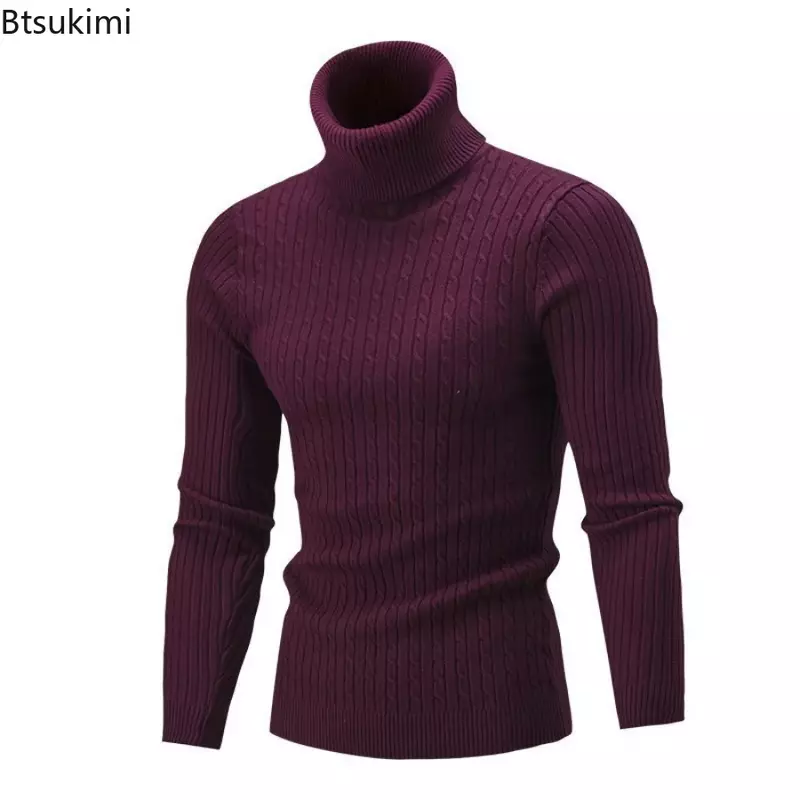 Мужской теплый вязаный свитер, водолазка, вязаные пуловеры, топы, вязаный свитер, мужской джемпер, универсальный Повседневный свитер, 2024
